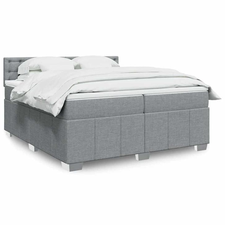 vidaXL Boxspring met matras stof lichtgrijs 200x200 cm, Huis en Inrichting, Slaapkamer | Bedden, Overige maten, 200 cm, Grijs