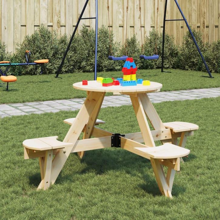 vidaXL Picknicktafel voor 4 kinderen met parasolgat rond, Tuin en Terras, Tuintafels, Nieuw, Hout, Verzenden