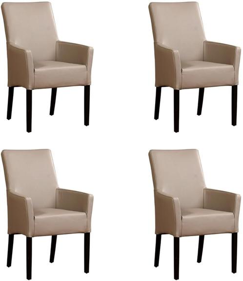 Set van 4 Taupe leren landelijke eetkamerstoelen - Toledo Le, Huis en Inrichting, Stoelen, Vier, Overige kleuren, Nieuw, Leer