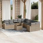 vidaXL 11-delige Tuinset met kussens poly rattan beige, Tuin en Terras, Verzenden, Nieuw, Rotan, Tuinset