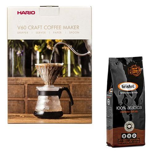 Hario V60 Craft Coffee Maker + Bristot 100% Arabica gemal..., Witgoed en Apparatuur, Koffiemachine-accessoires, Nieuw, Ophalen of Verzenden