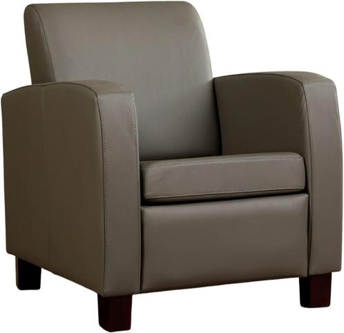 Grijze leren landelijke stoel - poot hout bruin - Toledo Lee, Huis en Inrichting, Fauteuils, 50 tot 75 cm, 75 tot 100 cm, Nieuw