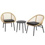 Tuinmeubelset - Rieten - Salontafel &amp; Stoelen - Geel, Tuin en Terras, Ophalen of Verzenden, Nieuw