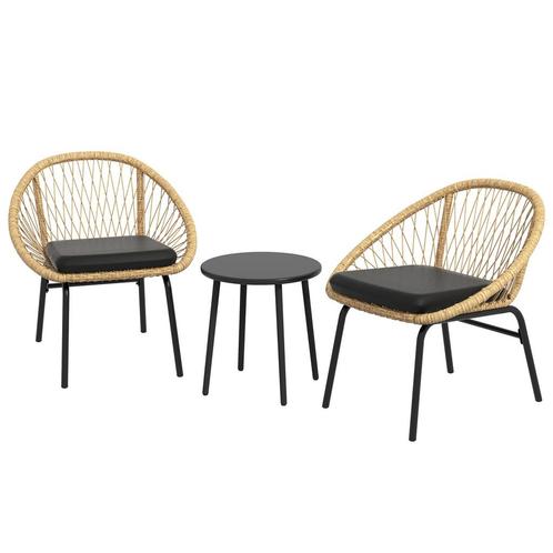 Tuinmeubelset - Rieten - Salontafel &amp; Stoelen - Geel, Tuin en Terras, Tuinsets en Loungesets, Nieuw, Ophalen of Verzenden
