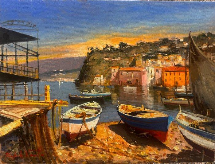 Pasquale Vuotto (1958) - Barche a riposo, Liguria, Antiek en Kunst, Kunst | Schilderijen | Klassiek