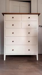IKEA HEMNES ladekast wit met houten blad – 7 laden, Gebruikt, 5 laden of meer, 100 tot 150 cm, Grenenhout