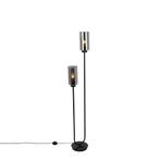 Art Deco vloerlamp zwart met smoke glas 2-lichts - Laura, Huis en Inrichting, Lampen | Vloerlampen, Nieuw, Glas, Art Deco, 100 tot 150 cm