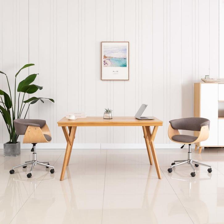 vidaXL Kantoorstoel draaibaar gebogen hout en stof taupe, Huis en Inrichting, Bureaus, Nieuw, Verzenden