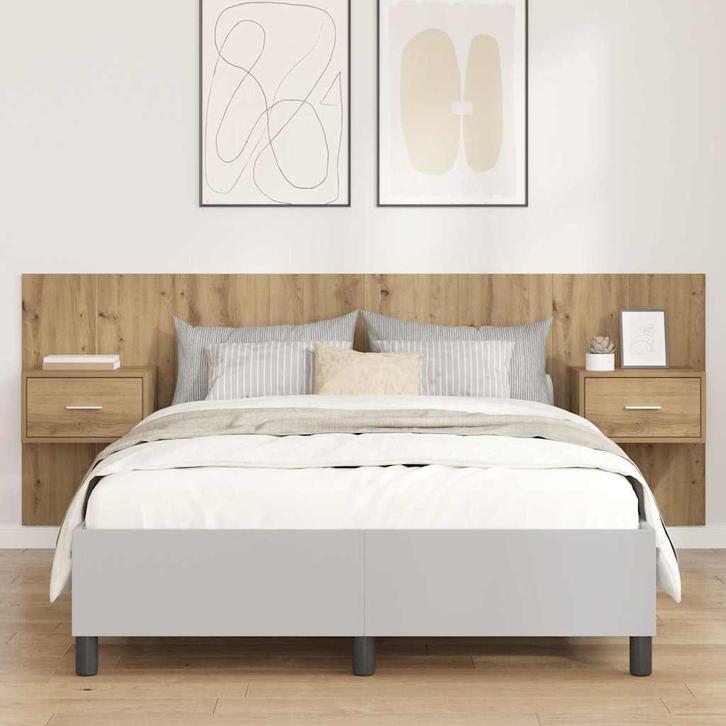 vidaXL Hoofdbord Met Kast met lade 3 pcs Artisan Eiken, Huis en Inrichting, Slaapkamer | Bedden, Bruin, Nieuw, Hout, Verzenden