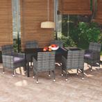 vidaXL 7-delige Tuinset met kussens poly rattan grijs, Tuin en Terras, 6 zitplaatsen, Nieuw, Tuinset, Verzenden