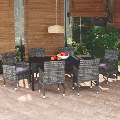 vidaXL 7-delige Tuinset met kussens poly rattan grijs, Tuin en Terras, Tuinsets en Loungesets, Tuinset, Nieuw, 6 zitplaatsen, Rotan