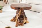 Massieve bijzettafel ROOT 40cm teakhouten kruk gemaakt van, Ophalen of Verzenden, Nieuw