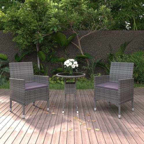 vidaXL 3-delige Tuinset poly rattan grijs, Tuin en Terras, Tuinsets en Loungesets, Tuinset, Nieuw, Rotan, Verzenden