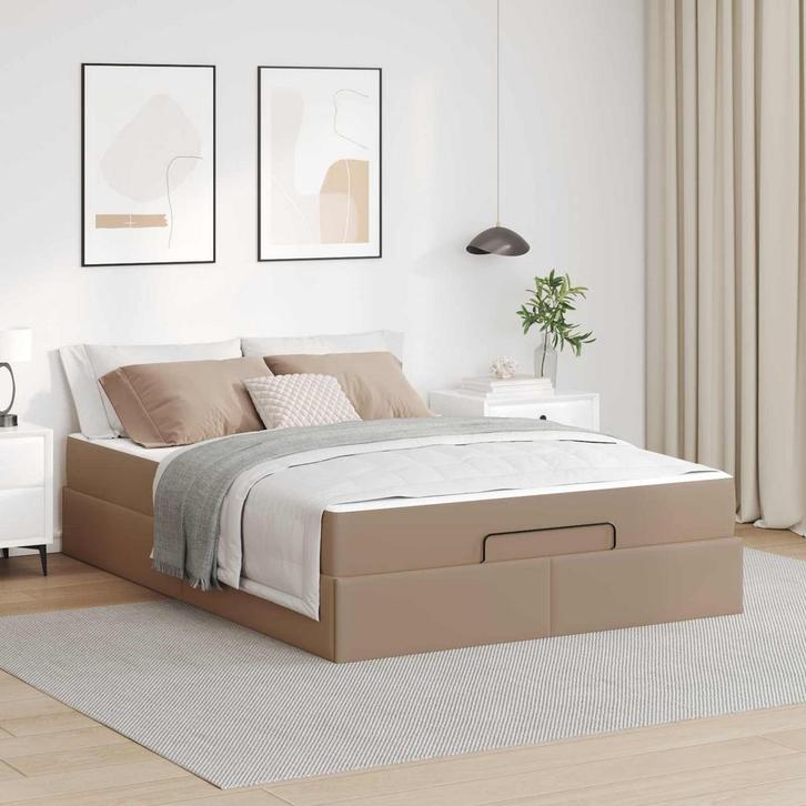 vidaXL Bedframe met matras met matras 2 pcs Tan PVC, Huis en Inrichting, Slaapkamer | Bedden, Nieuw, Verzenden