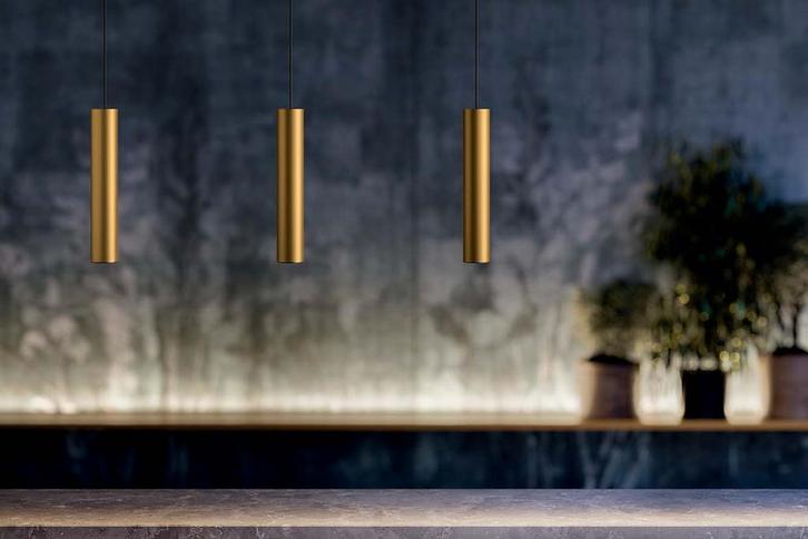 2dekans | Tube pendant lamp iron 60x6x120 gold, Huis en Inrichting, Lampen | Hanglampen, Zo goed als nieuw, Ophalen of Verzenden