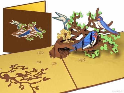 Vogeltjes in een boom vol takken - Boerenzwaluwen pop-up ..., Diversen, Wenskaarten, Verzenden