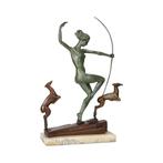 sculptuur, Diana met honden - Godin - 37 cm - Brons, Marmer, Antiek en Kunst, Curiosa en Brocante