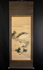 Hawk on pine blanch - With signature and seal by artist -