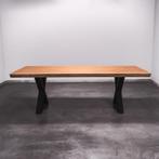 Boomstamtafel, Eettafel 250x105 massief hardhout, metaalpoo, Huis en Inrichting, Tafels | Eettafels, Overige houtsoorten, Robuust Modern
