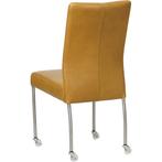 Leren eetkamerstoel Comfort met wieltjes - Granada Amber (c, Huis en Inrichting, Stoelen, Overige kleuren, Leren eetkamerstoel Comfort met wieltjes - Granada Amber (cognac) - Poten staal rond RVS past perfect in uw interieur als u woonstijl: Modern is.