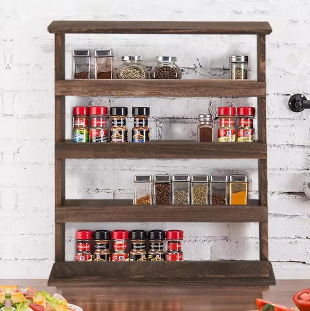 Houten Kruidenrek – Wandrek met 4 Lagen 53×10×60 cm, Huis en Inrichting, Kasten | Wandmeubels, Nieuw, Verzenden
