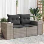 vidaXL Tuinbank 2-zits met kussens poly rattan grijs, Verzenden, Nieuw, Rotan