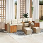 vidaXL 10-delige tuinset met kussens in beige, van poly, Verzenden, Nieuw, Rotan, Tuinset