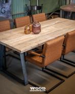 eiken industriële eettafel stoere robuuste unieke tafels,, Huis en Inrichting, Tafels | Eettafels, Metaal, 50 tot 100 cm, Nieuw