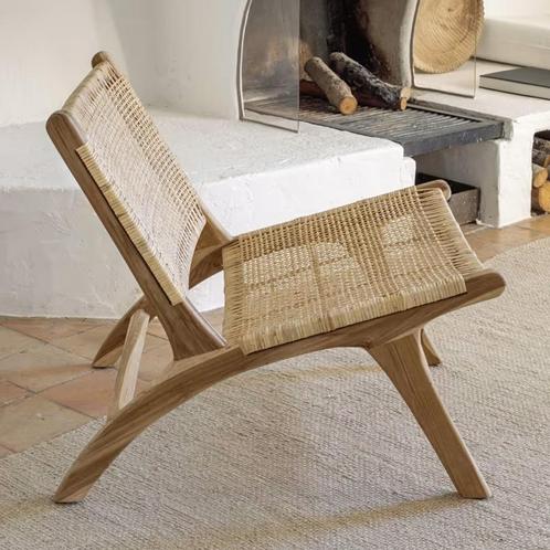 *WOONWINKEL* Kave Home Beida Teak Fauteuil Met Rotan, Huis en Inrichting, Fauteuils, Nieuw, Verzenden