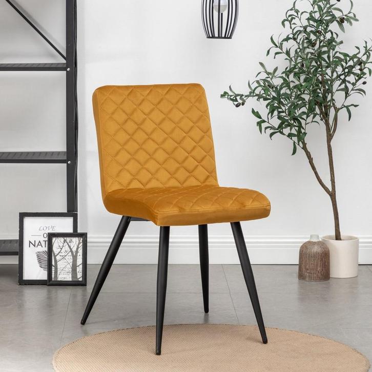 Eetkamerstoelen Bastion - Geel - Metaalpoot - Fluweel - SET9, Huis en Inrichting, Stoelen, Vijf, Zes of meer stoelen, Overige kleuren