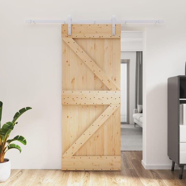 vidaXL Schuifdeur met beslag 85x210 cm massief grenenhout, Doe-het-zelf en Verbouw, Deuren en Horren, Nieuw, Verzenden