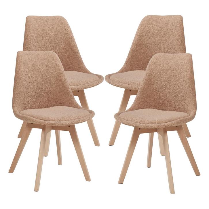 Eetkamerstoelen Fläten set van 4 stuks bouclé taupe en natur, Huis en Inrichting, Stoelen, Verzenden