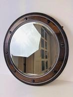 Spiegel- Antieke convex bullseye spiegel met houten beaded, Antiek en Kunst