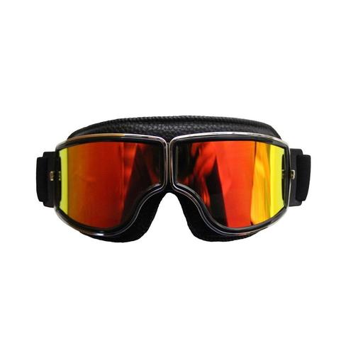 CRG zwart leren cruiser motorbril Glaskleur: Goud-Rood refle, Motoren, Kleding | Motorkleding, Nieuw met kaartje, Verzenden