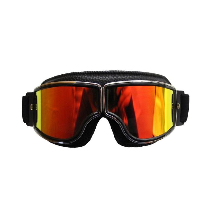 CRG zwart leren cruiser motorbril Glaskleur: Goud-Rood refle, Motoren, Kleding | Motorkleding, Nieuw met kaartje, Verzenden