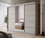 Kledingkast 250cm beige met goud schuifdeuren met spiegel, Nieuw, 200 cm of meer, Modern, 50 tot 75 cm