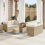 vidaXL 9-delige Tuinset met Kussens Beige Poly Rattan Acacia, Verzenden, Nieuw, Rotan, Tuinset