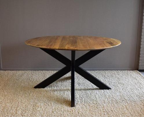 Ronde mango eettafel naturel Spider verjongde rand Ø140 cm, Huis en Inrichting, Tafels | Eettafels, Nieuw, Ophalen of Verzenden