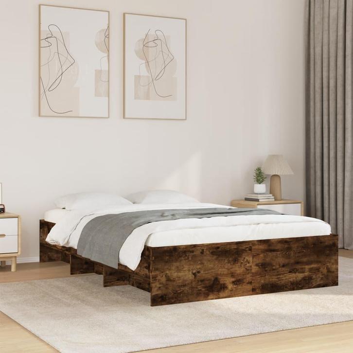 vidaXL Bedframe zonder matras hout gerookt eikenkleurig, Huis en Inrichting, Slaapkamer | Bedden, 120 cm, 200 cm, Bruin, Twijfelaar