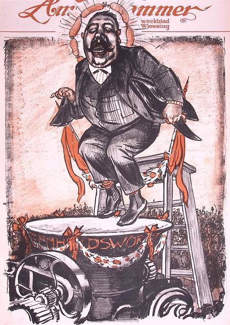 Spotprent over Posthuma die in een worstmachine springt, Antiek en Kunst, Kunst | Litho's en Zeefdrukken, Verzenden