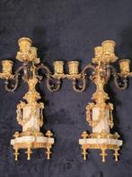 Kandelaber (2) - Verguld brons, Gepatineerd brons, Carrara
