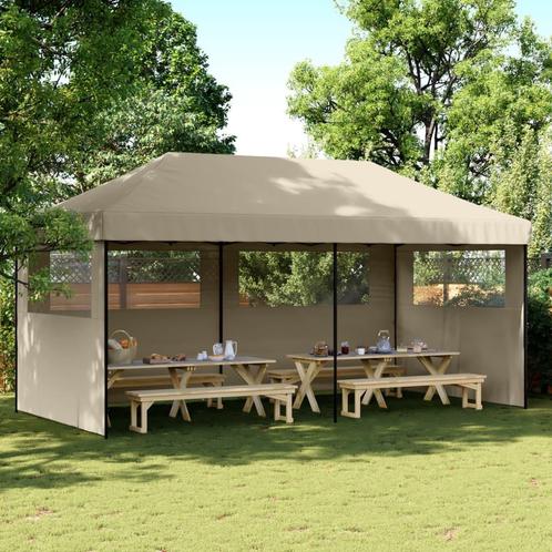 vidaXL Partytent inklapbaar pop-up met 3 zijwanden taupe, Tuin en Terras, Partytenten, Partytent, Nieuw, Verzenden