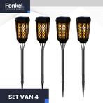 Set 4x LED Solar tuinfakkels zonne-energie ZWART IP44, Ophalen of Verzenden, Nieuw