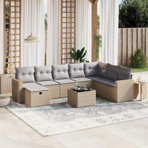 vidaXL 9-delige Loungeset met kussens poly rattan gemengd, Tuin en Terras, Tuinsets en Loungesets, Loungeset, Nieuw, 8 zitplaatsen