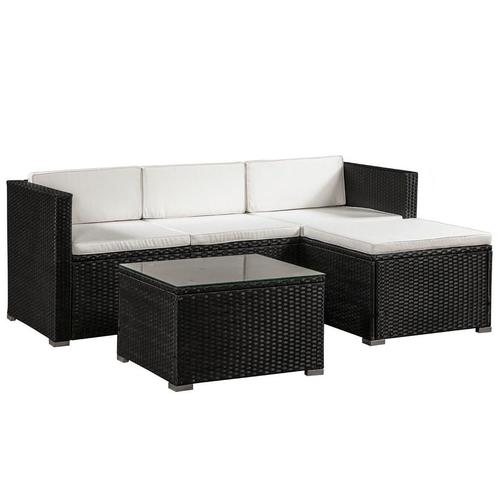 Loungeset Punta Cana M - Polyrotan - Zwart - Beige, Tuin en Terras, Tuinsets en Loungesets, Nieuw, Verzenden