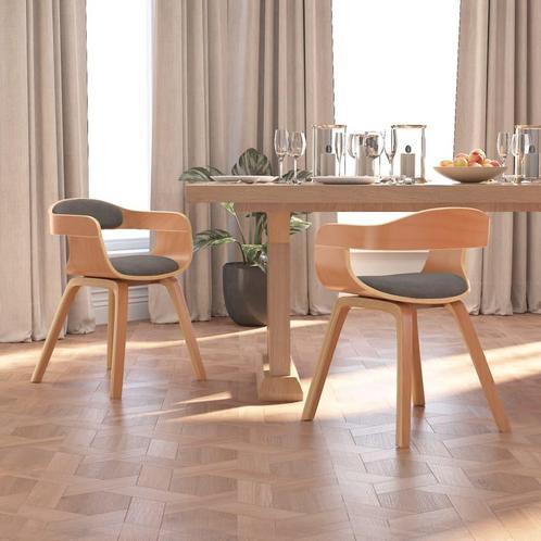 vidaXL Eetkamerstoel 2 st gebogen hout en stof lichtgrijs, Huis en Inrichting, Stoelen, Grijs, Nieuw, Verzenden