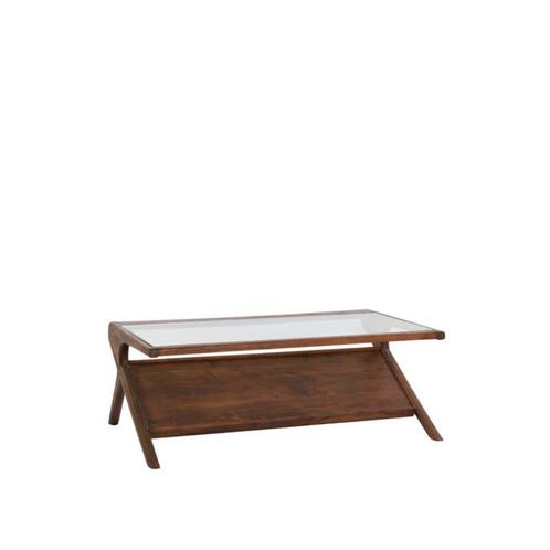 Salontafel YUKI – Donkerbruin Acaciahout met Glasblad | Ligh, Huis en Inrichting, Tafels | Salontafels, Ophalen