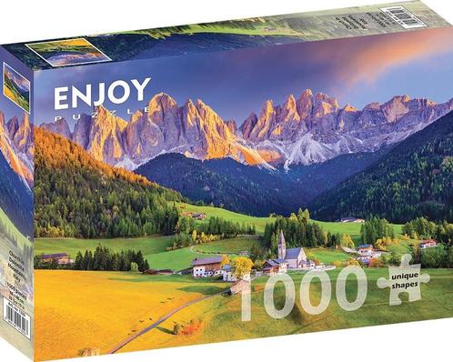 Church in Dolomites Mountains - Italy Puzzel (1000 stukjes), Hobby en Vrije tijd, Denksport en Puzzels, Nieuw, Verzenden