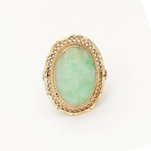Zonder Minimumprijs - Ring - 14 karaat Geel goud - Nefriet, Sieraden, Tassen en Uiterlijk, Ringen