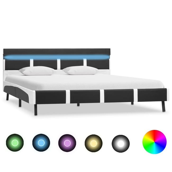 vidaXL Bedframe met LED kunstleer grijs 120x200 cm, Huis en Inrichting, Slaapkamer | Bedden, 120 cm, 200 cm, Grijs, Twijfelaar